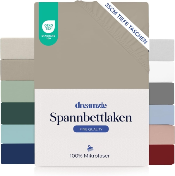Dreamzie Spannbettlaken 100x200 cm - 35 cm Tiefe Tasche - 100% Mikrofaser Bettlaken - Leinen, Schadstoffgeprüft(Oeko TEX), Bettlaken mit Gummizug