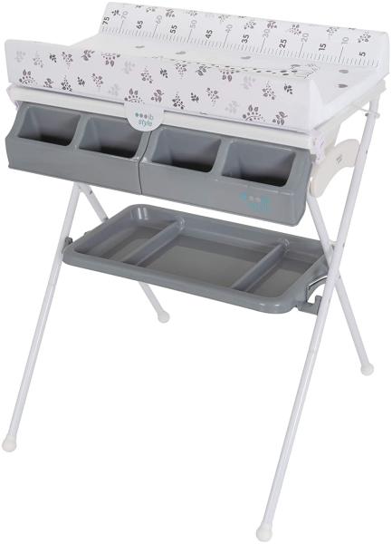 ib style Wickeltisch Koa Bade- & Wickelkombination klappbar Metric Giraffe Grey, klappbare Wickelkommode - mit Babywanne und Aufbewahrungsmöglichkeiten