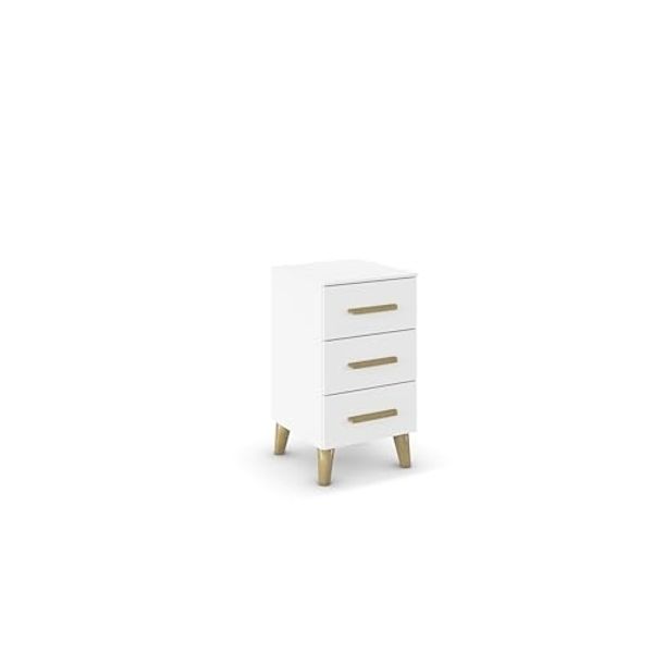 rauch Aditio Box, Nachttisch, 3 Schubladen, Massivholz-Fuß, mit Softclose-Funktion, Farbe Weiß, BxHxT 40x72x44cm