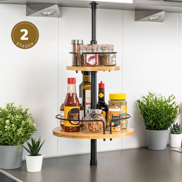 bremermann Spannregal Teleskop-Regal, rund, Teleskopgewürzregal, 2 Regale, Bambus, schwarz Bild 2
