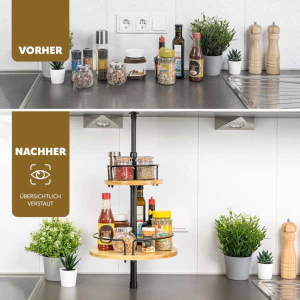 bremermann Spannregal Teleskop-Regal, rund, Teleskopgewürzregal, 2 Regale, Bambus, schwarz Bild 5