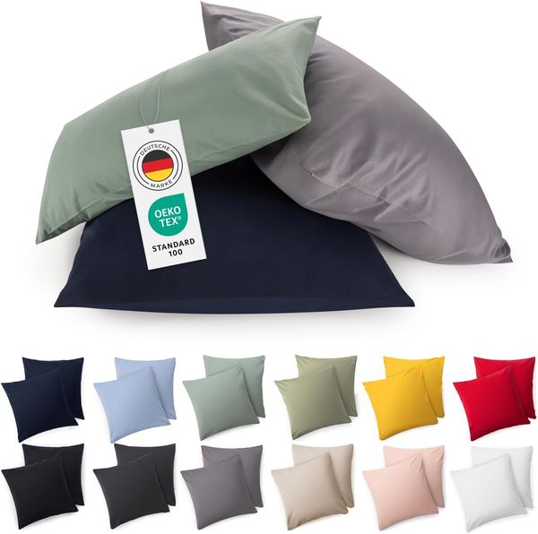 Blumtal Kissenbezug 80x80 cm (2er Set Kissenbezüge) - Gelb - 100% Baumwoll-Jersey, Oeko-Tex Zertifiziert, Kopfkissenbezug 80x80 - Jersey Kissenhülle für Kissen 80x80 cm mit Reißverschluss