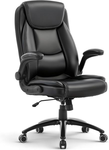 COLAMY Bürostuhl Ergonomisch, Ergonomischer Büro 360° Drehstuhl für Office, Chefsessel Stuhl mit Hochklappbaren Armlehnen, Verstellbarer Rückenlehne, Höhe & Kippspannung, 136KG Kapazität, Schwarz