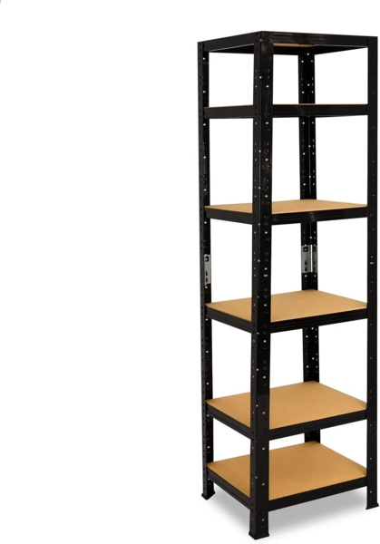 shelfplaza BLACK 180x23x23 cm Schwerlastregal in schwarz mit 6 Böden und 145 kg Traglast pro Boden