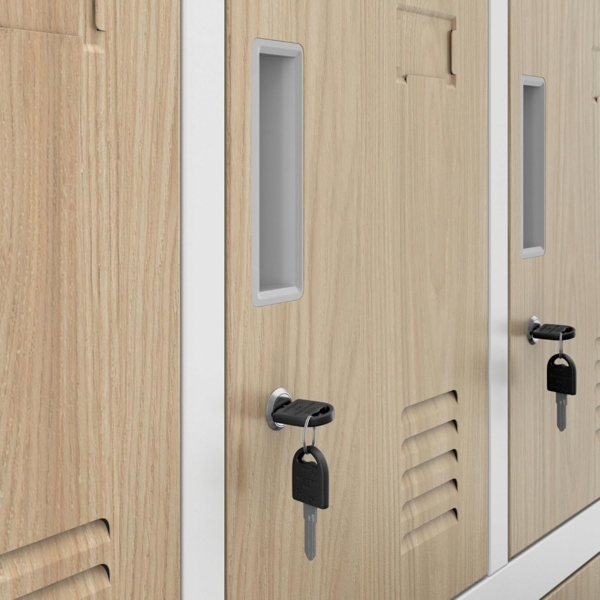 Jan Nowak Umkleideschrank 5B4A Fächerschrank Schließfachschrank mit 20 Fächern Wertfachschrank Metall Pulverbeschichtung 172 x 136 x 45 cm (H x B x T) (Weiß-Holz) Bild 2