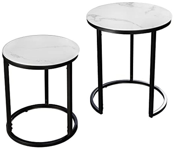 riess-ambiente Beistelltisch ELEGANCE 50cm weiß / schwarz (Set, 2-St), Wohnzimmer · Kristallglas · Metall · rund · Marmor-Dekor · Barock
