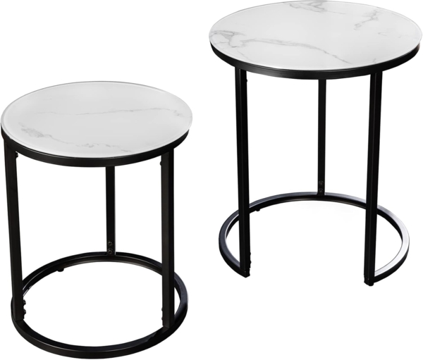 riess-ambiente Beistelltisch ELEGANCE 50cm weiß / schwarz (Set, 2-St), Wohnzimmer · Kristallglas · Metall · rund · Marmor-Dekor · Barock