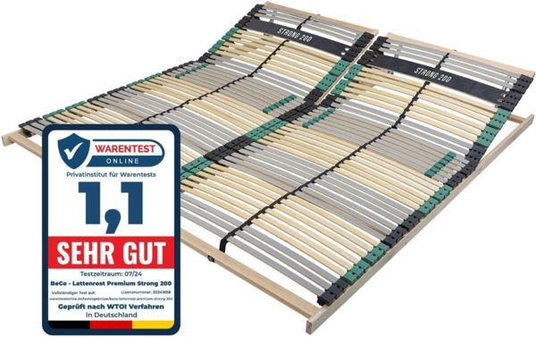 Lattenrost 200x200 PREMIUM STRONG 200 aus Buchenholz (2x Lattenrost 100x200), Kopfteil verstellbar, mit 42 Latten, Made in Germany, bis 200Kg