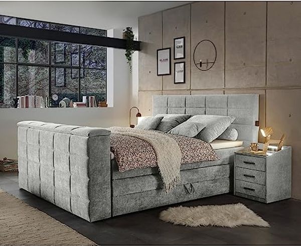 Boxspringbett 'DURAZNO-09' inklusive TV-Halterung und 2 Nachtschränke mit LED-Beleuchtung, schlamm, 180x200 cm