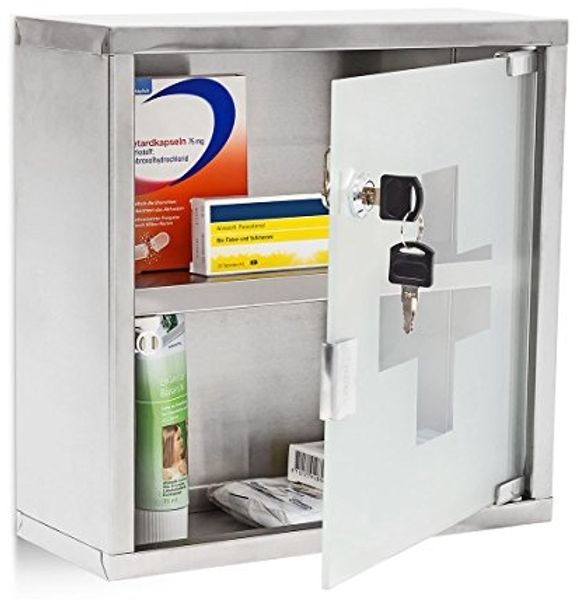 Medizinschrank, Arzneischrank, Hausapotheke aus Edelstahl und Glas