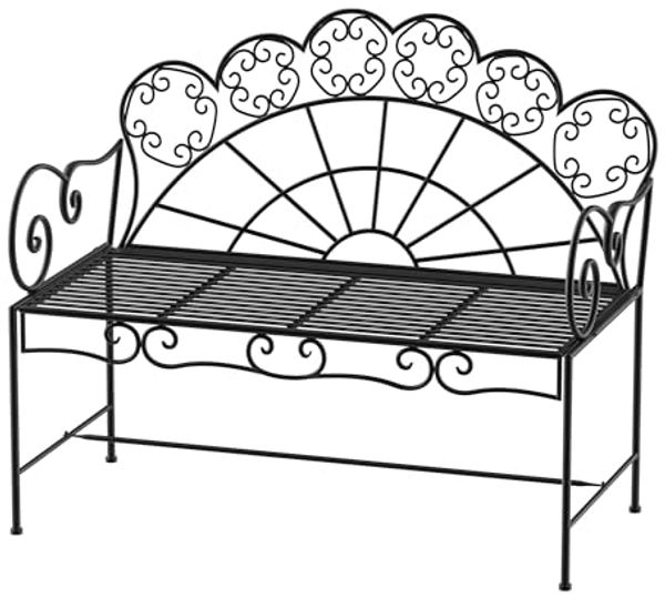 Outsunny Gartenbank Bank Gartenmöbel 2-Sitzer (Parkbank, 1-St, Sitzbank), Metall 107cm x 55,5cm x 92cm