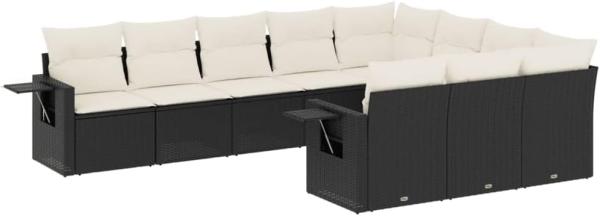 vidaXL 10-tlg. Garten-Sofagarnitur mit Kissen Schwarz Poly Rattan 3253023