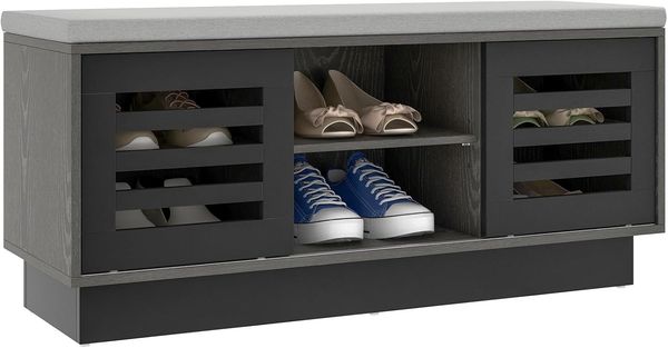 COSTWAY Schuhbank, 2 in 1 Sitzbank & Schuhregal 6 Fächer, mit 3 verstellbaren Ablagen, Schuhaufbewahrung mit Sitzkissen, 99,5 x 34,5 x 46 cm, modern (Schwarz)