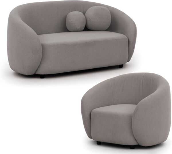 S-Style Möbel Polstergarnitur 2+1 Roundi, Bouclé, Luxus & Moderne Kollektion, Sofa mit Sessel