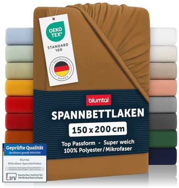 Blumtal® Spannbettlaken 150x200 cm 2er Set- Bettlaken 150x200 aus Microfaser - Oekotex zertifiziertes Spannbetttuch 150x200 cm / 150x200 Spannbettlaken - Leintuch 150x200 cm - Pumpkin Spice - Braun