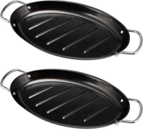 bremermann Grillplatte Fisch-Grillpfanne 2er Set oval, Grillplatte antihaftbeschichtet