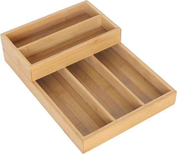 Relaxdays 2-teiliges Besteckeinsatz Set Bambus