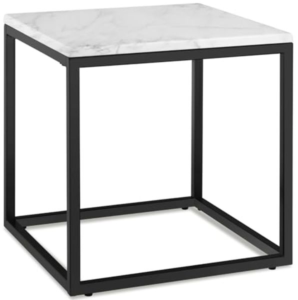 tectake Beistelltisch Couchtisch in Marmoroptik, 45 x 45 x 47,5 cm, Belastbarkeit 12 kg (Wohnzimmertisch Alysia, 1-St, 1 tlg), Moderner, quadratischer Beistelltisch in minimalistischem Stil
