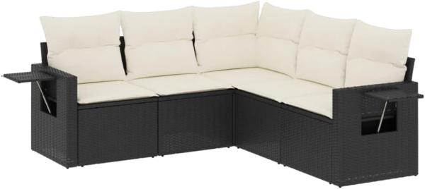 vidaXL 5-tlg. Garten-Sofagarnitur mit Kissen Schwarz Poly Rattan 3252483
