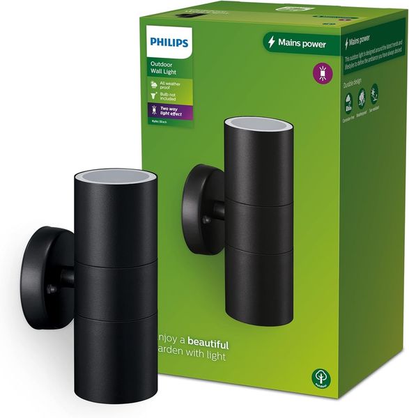 Philips Kylis Wandleuchte 25 W GU10 ohne Leuchtmittel Wandbeleuchtung für den Außenbereich Schwarz Edelstahl IP44 Fassade Garten Terrasse I