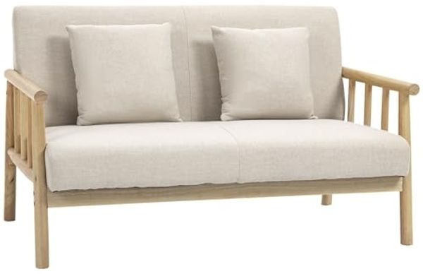 HOMCOM 2-Sitzer Couch mit 2 Lendenkissen, Gepolsterter Polstersofa, Sofa 1 Teile, für kleine Räume, Wohnzimmer, Schlafzimmer, Beige