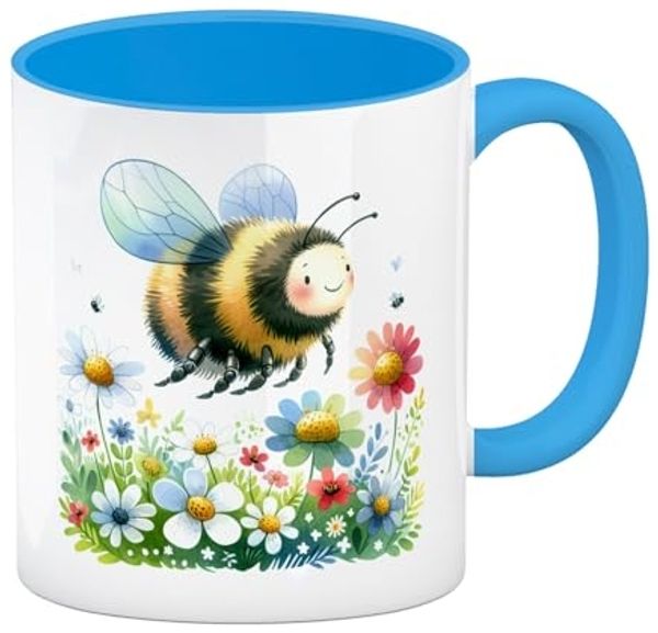 speecheese Tasse Hummel auf Blumenwiese Kaffeebecher in hellblau