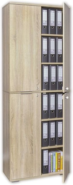 Aktenschrank abschließbar - Ordnerschrank - Büro Möbel [Funktional, Stabil, Viel Platz für Ordner] Bücherschrank - Sonoma-Eiche ca. B 80,2 cm x H 214,7 cm x T 35 cm | Büroschrank