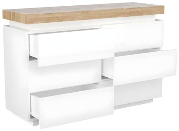 Kommode mit LED-Beleuchtung HALO II - 6 Schubladen - Weiß & Eichefarben Bild 5