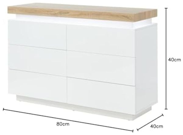 Kommode mit LED-Beleuchtung HALO II - 6 Schubladen - Weiß & Eichefarben Bild 3