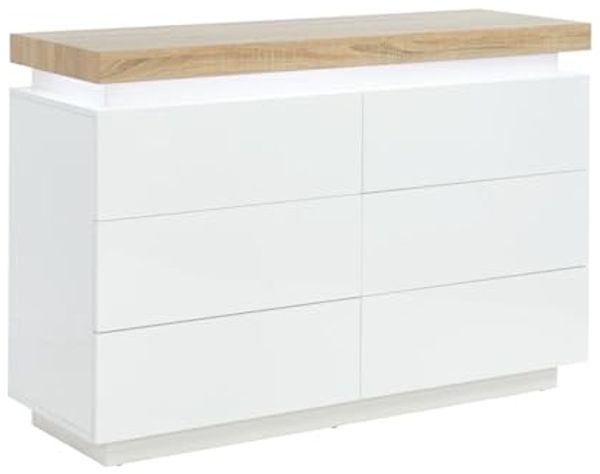 Kommode mit LED-Beleuchtung HALO II - 6 Schubladen - Weiß & Eichefarben Bild 4