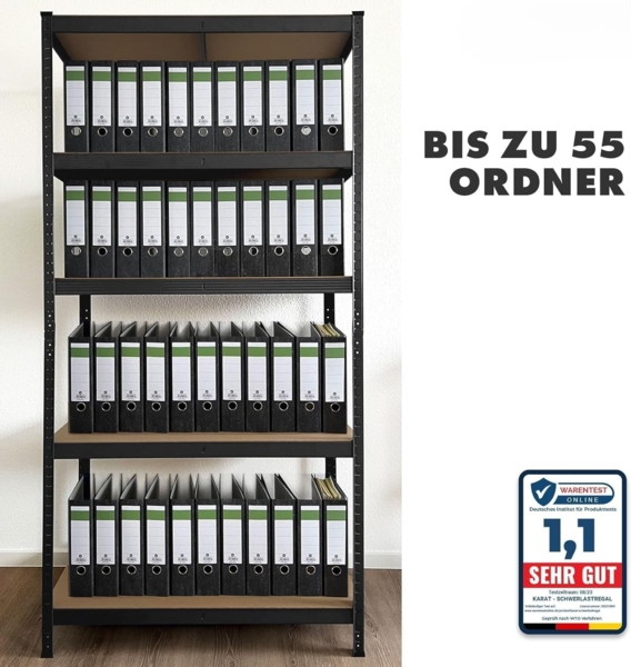 Floordirekt Schwerlastregal, 2er Set, schwarz 200 x 120 x 60 cm Steckregal, Kellerregal, Lagerregal, Werkstattregal, Werkbank - 5 verstellbare Böden (Lakota) Bild 6