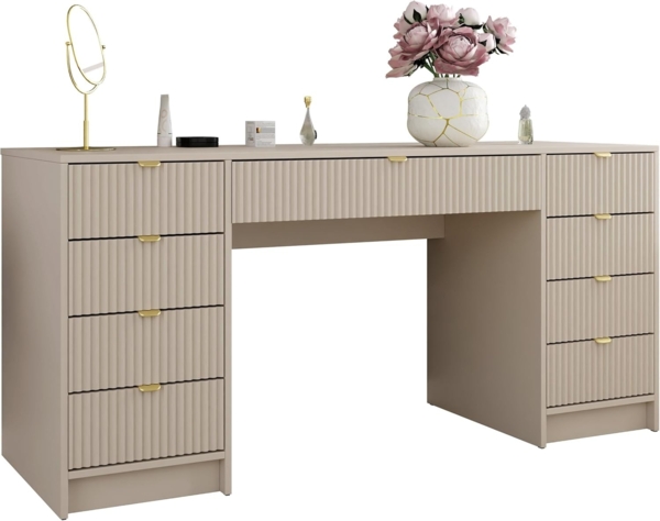 Schreibtisch Tireno Bis mit 9 Schubladen (Farbe: Sandbeige)