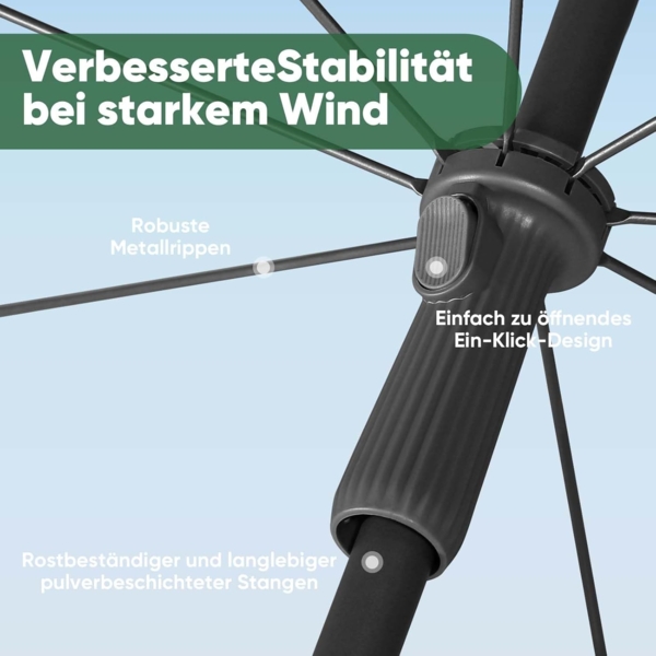 Sekey Sonnenschirm Ø180 cm Balkonschirm Terrassenschirm mit Schutzhülle und Bodenhülse, LxB: 180,00x180,00 cm, UV-Schutz 50+, höhenverstellbar, beidseitig um 30° knickbar Bild 4