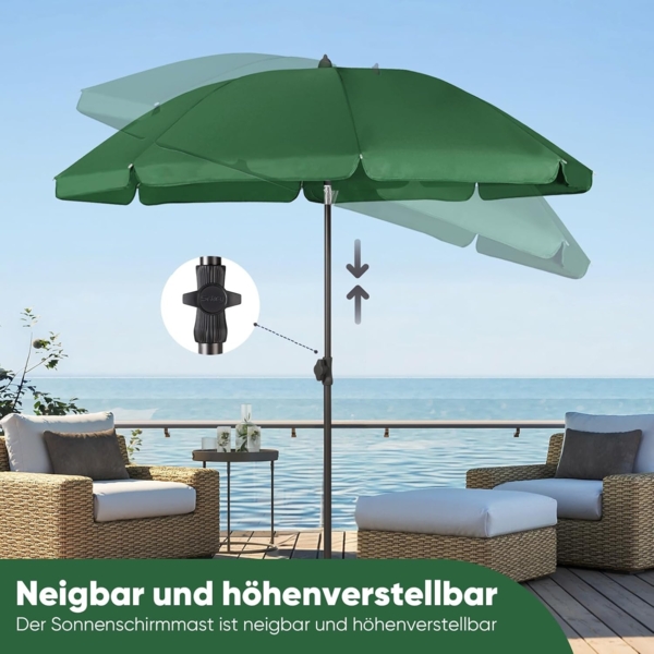 Sekey Sonnenschirm Ø180 cm Balkonschirm Terrassenschirm mit Schutzhülle und Bodenhülse, LxB: 180,00x180,00 cm, UV-Schutz 50+, höhenverstellbar, beidseitig um 30° knickbar Bild 7