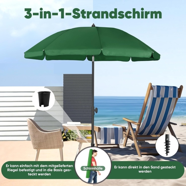 Sekey Sonnenschirm Ø180 cm Balkonschirm Terrassenschirm mit Schutzhülle und Bodenhülse, LxB: 180,00x180,00 cm, UV-Schutz 50+, höhenverstellbar, beidseitig um 30° knickbar Bild 2