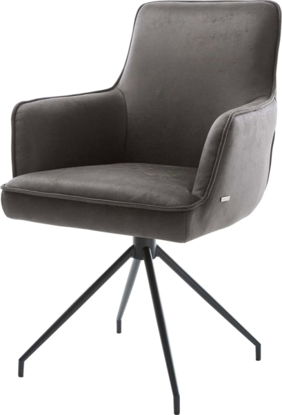 Drehstuhl Heira-Flex mit Armlehnen Mikrofaser Anthrazit Vintage Kreuzgestell konisch Schwarz 180° drehbar Taschenfederkern