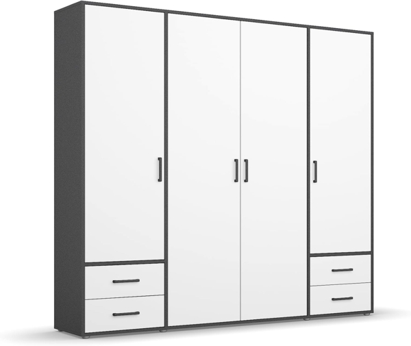 rauch Drehtürenschrank Kleiderschrank Schrank Garderobe Wäscheschrank VOYAGER (in 3 verschiedenen Ausstattungen BASIC/CLASSIC/PREMIUM) moderne Griffe in Graumetallic mit Außenschubkästen MADE IN GERMANY