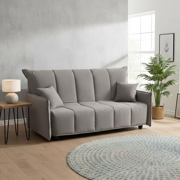 Talamo Italia - 3-Sitzer Schlafsofa Allyson, Sofa mit Trolley-Öffnung aus gepolstertem Stoff, Standardarmlehnen, 100% Made in Italy, 190 x 90 x 85 cm, Grau