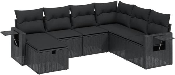 vidaXL 7-tlg. Garten-Sofagarnitur mit Kissen Schwarz Poly Rattan 3263831