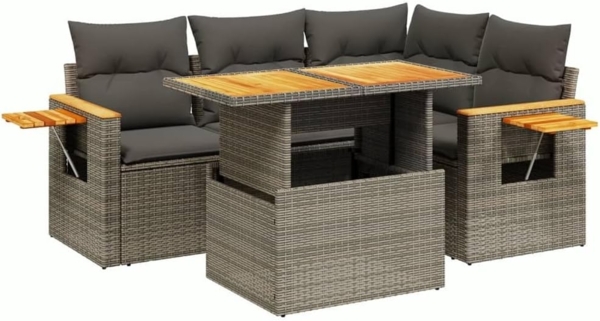 vidaXL 5-tlg. Garten-Sofagarnitur mit Kissen Grau Poly Rattan 3273503