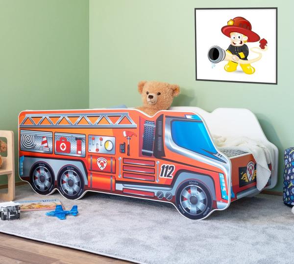 Alcube 'LKW Feuerwehr' Autobett 140x70 cm inkl. Lattenrost und Matratze, rot