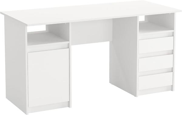 KOMTO Schreibtisch mit Schubladen - Oslo 145 x 65 x 76 cm Moderner Schreibtisch Weiß Bürotisch Computertisch Arbeitstisch Büro PC-Tisch Kinderschreibtisch mit Stauraum