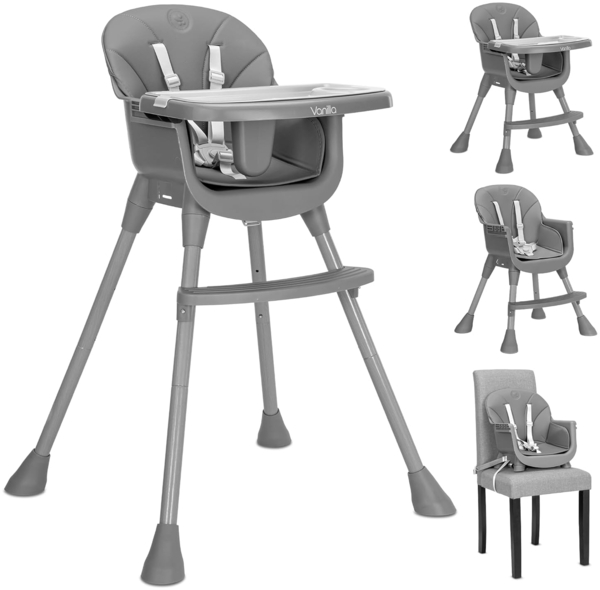 Lorelli Kinderhochstuhl Vanilla 3 in 1 Kinderstuhl, Tablett, Fußstütze, Gurt grau