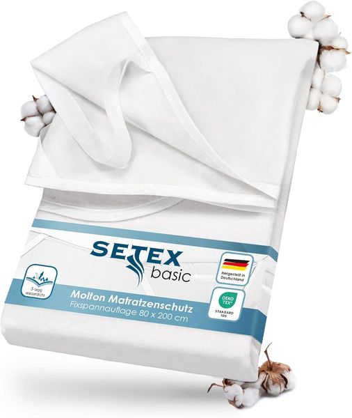 SETEX Wasserdichter Molton Matratzenschutz, 3-lagig, 80x200 cm, 100 % Baumwolle, Generation, Weiß, 14U2080200001002