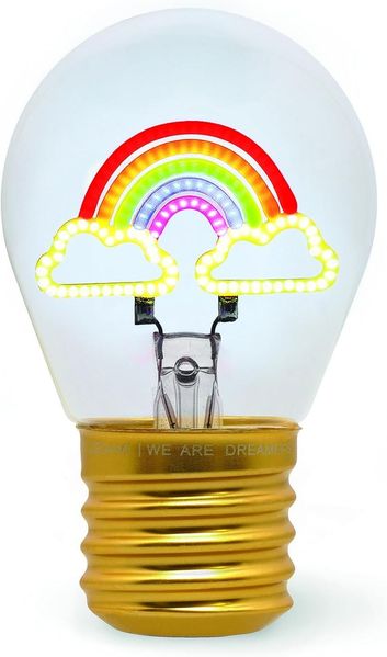 LEGAMI - Glühbirnenförmige Tischlampe, wiederaufladbar mit USB Kabel, kabellos, Glühbirnen Fiktion, Rainbow Thema, 6,8x10,3 cm