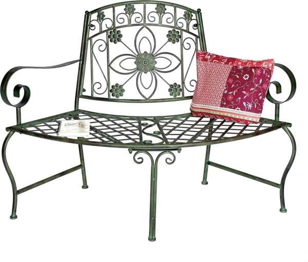 DanDiBo Sitzbank Halbrund Metall Wetterfest Grün 130 cm Baumbank 96009 Gartenbank Parkbank Eisenbank