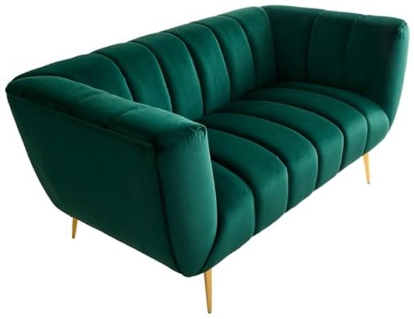 riess-ambiente 2-Sitzer NOBLESSE 165cm smaragdgrün / gold · Couch mit Bezug aus Samt, Einzelartikel 1 Teile, Federkern-Polsterung · Metall-Füße · Lounge-Sofa im Retro Design