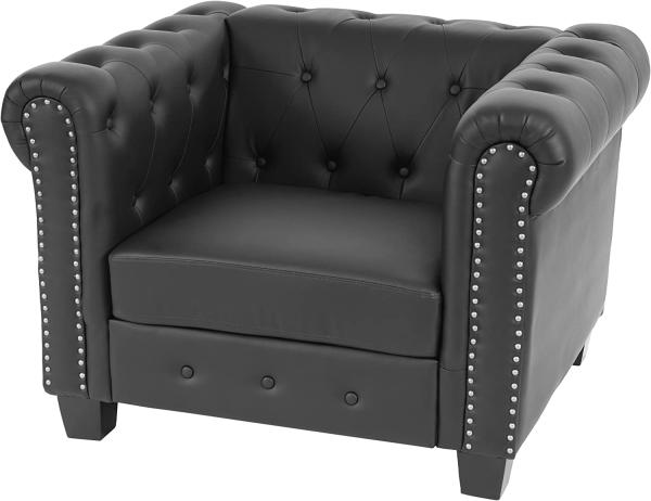 Luxus Sessel Loungesessel Relaxsessel Chesterfield Kunstleder ~ eckige Füße, schwarz