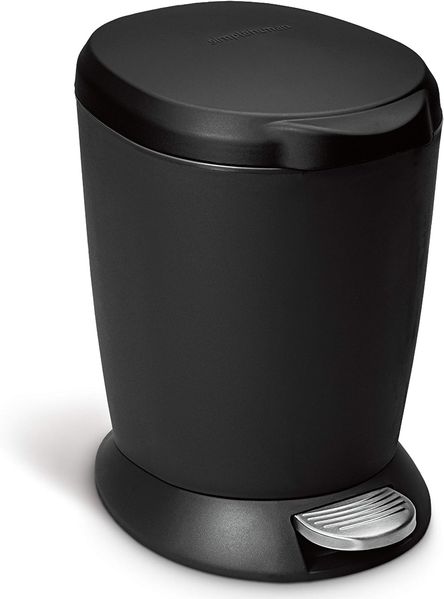 Simplehuman 6L runder Pedal-Mülleimer, schwarzer Kunststoff