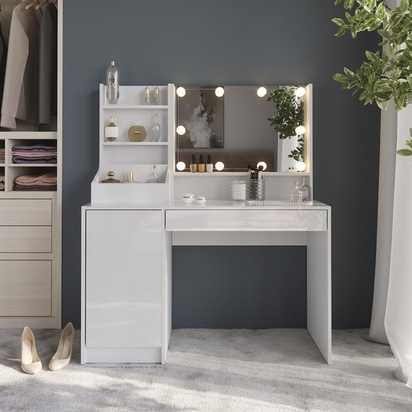 Schminktisch Sherry Weiß/Weiß Hochglanz 119.8 cm 4 Teile Vicco